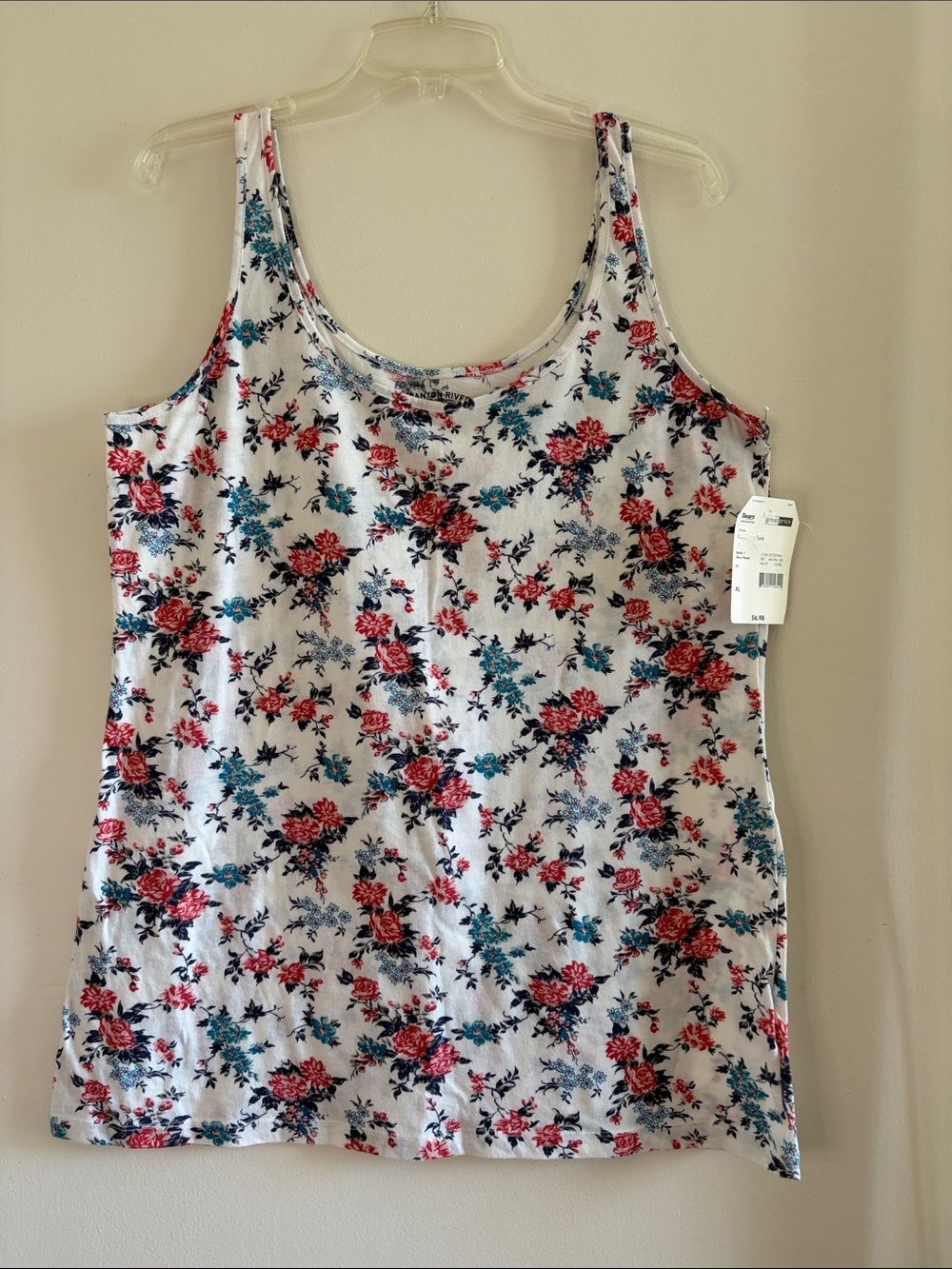 Floral Scoop Neck Tank Top Cotton Sz XL